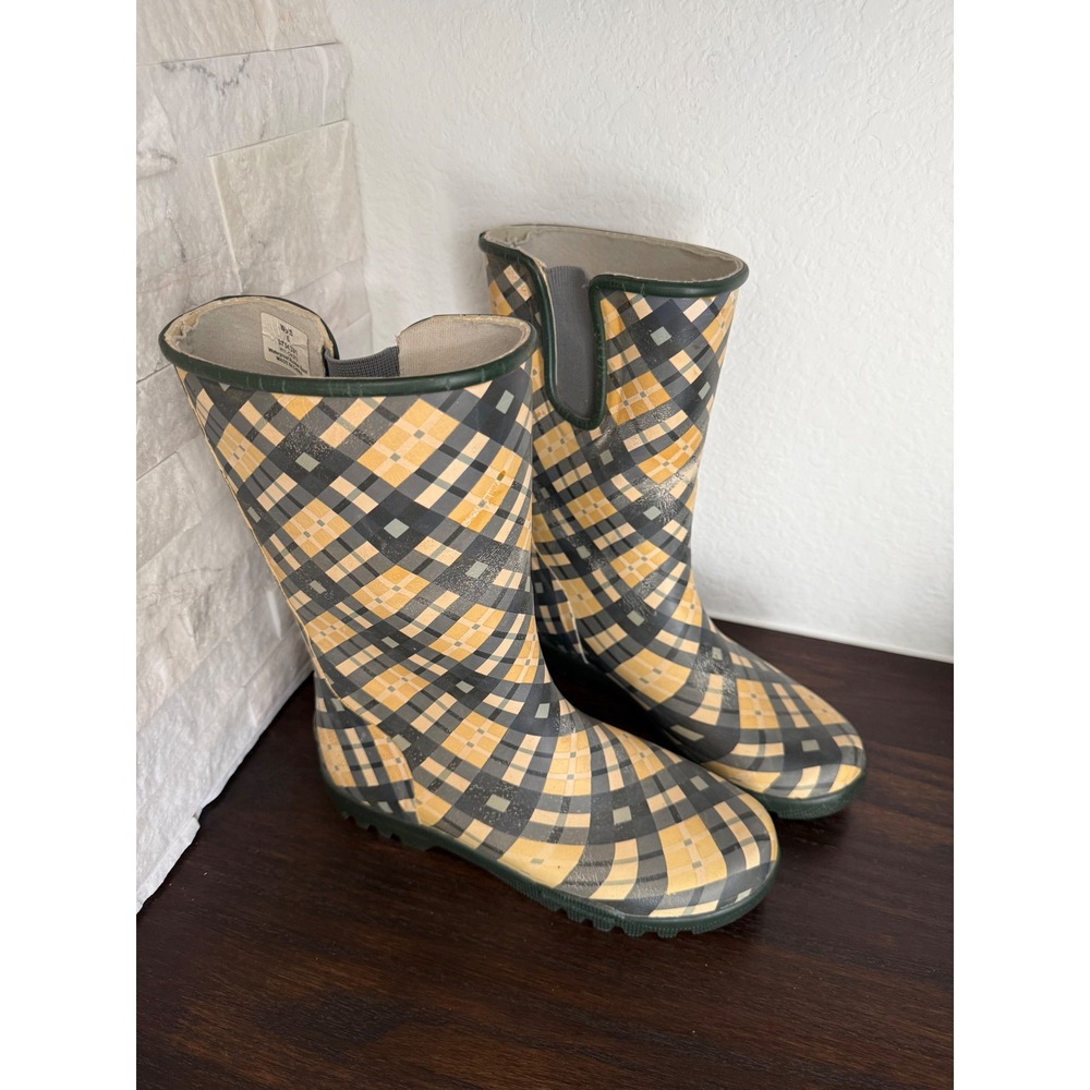 Sperry Top-Sider Womens Plaid Waterproof Rubber Rain Boots Yellow Green Size 6